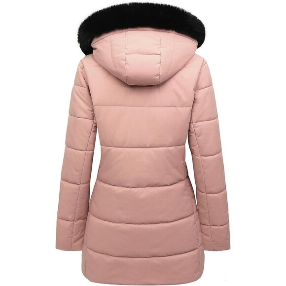 Women's Winter Puffer Coat Thicken Fleece Lined Down Jacket Waterproof Faux Fur - Picture 2 of 6